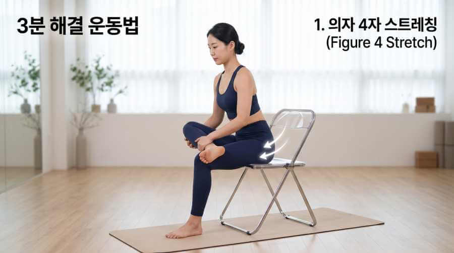 이상근 증후군 자가진단 및 3분 스트레칭 루틴 1. 의자 4자 스트레칭