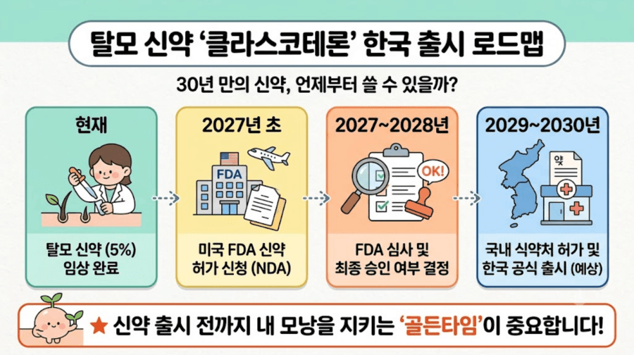 탈모 신약 클라스코테론 한국 출시 로드맵