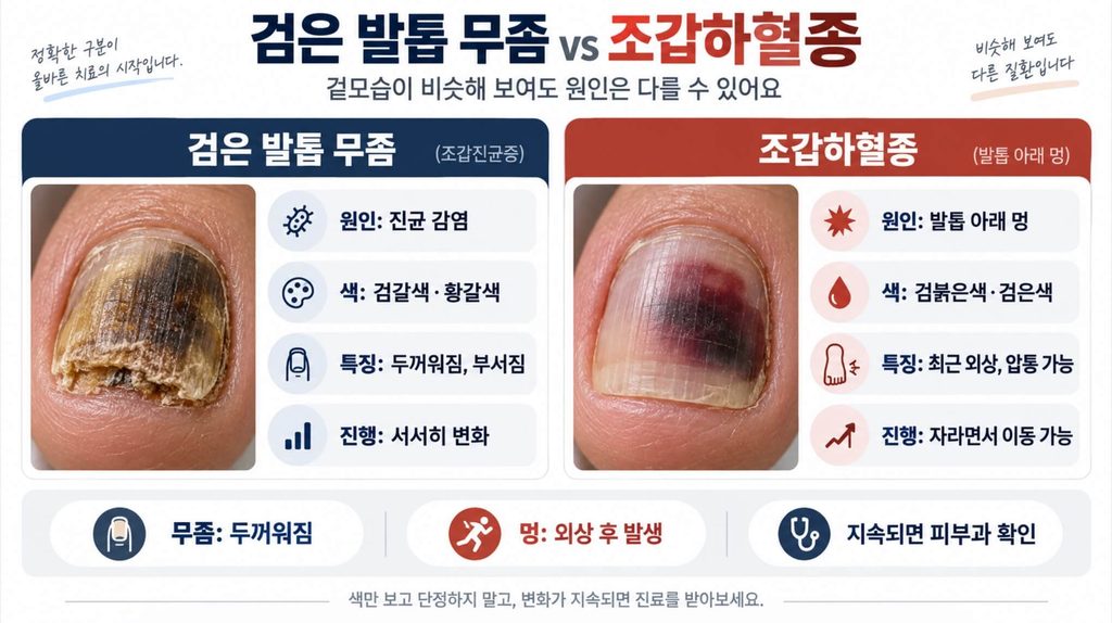 검은 발톱 무좀과 발톱 멍 차이