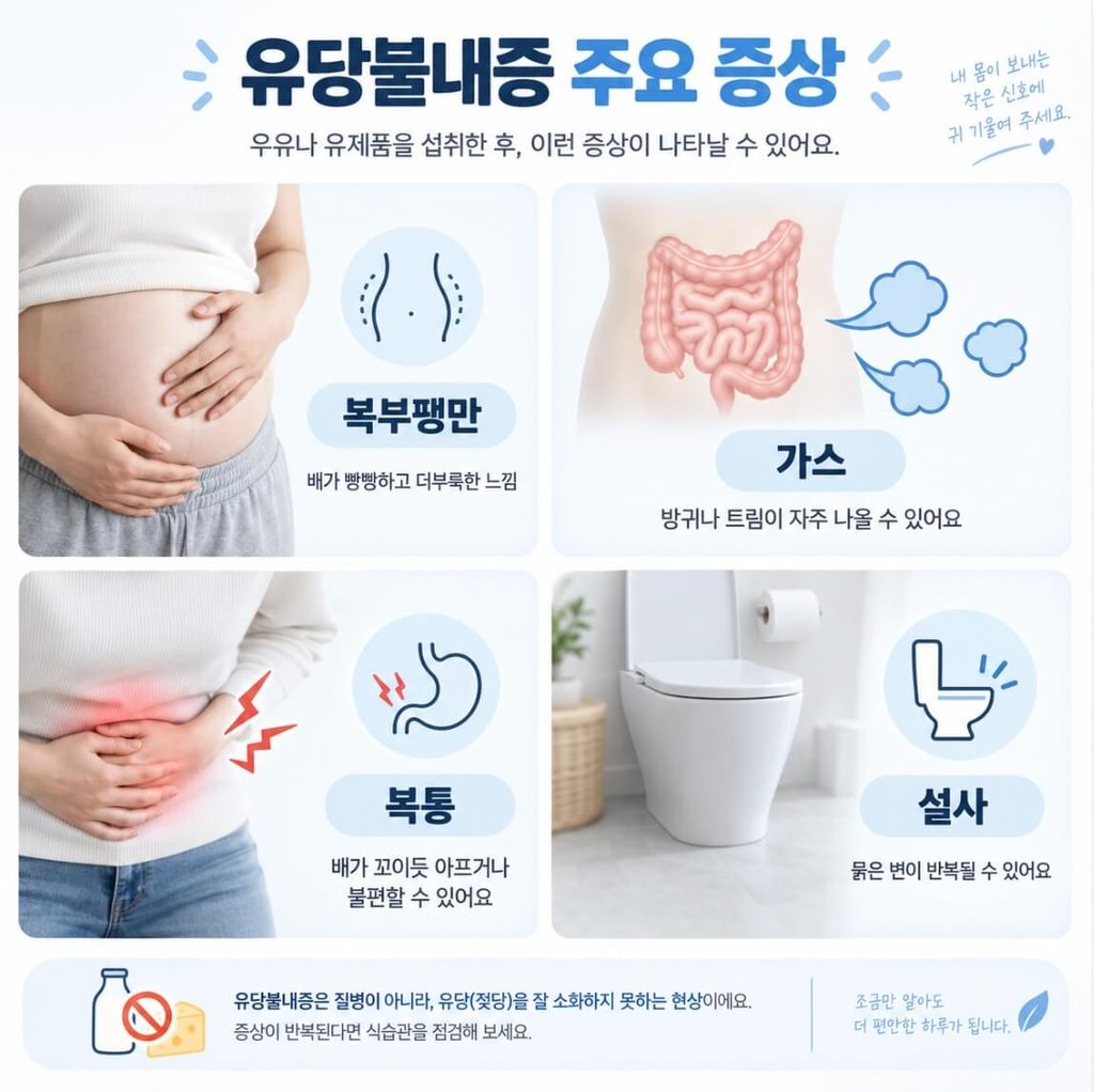 유당불내증에서 나타날 수 있는 복부팽만 가스 복통 설사 증상