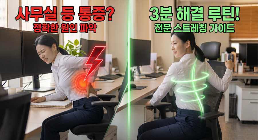 사무실에서 오래 앉아있을 때 등 한가운데가 찌릿한 이유와 3분 해결 운동법