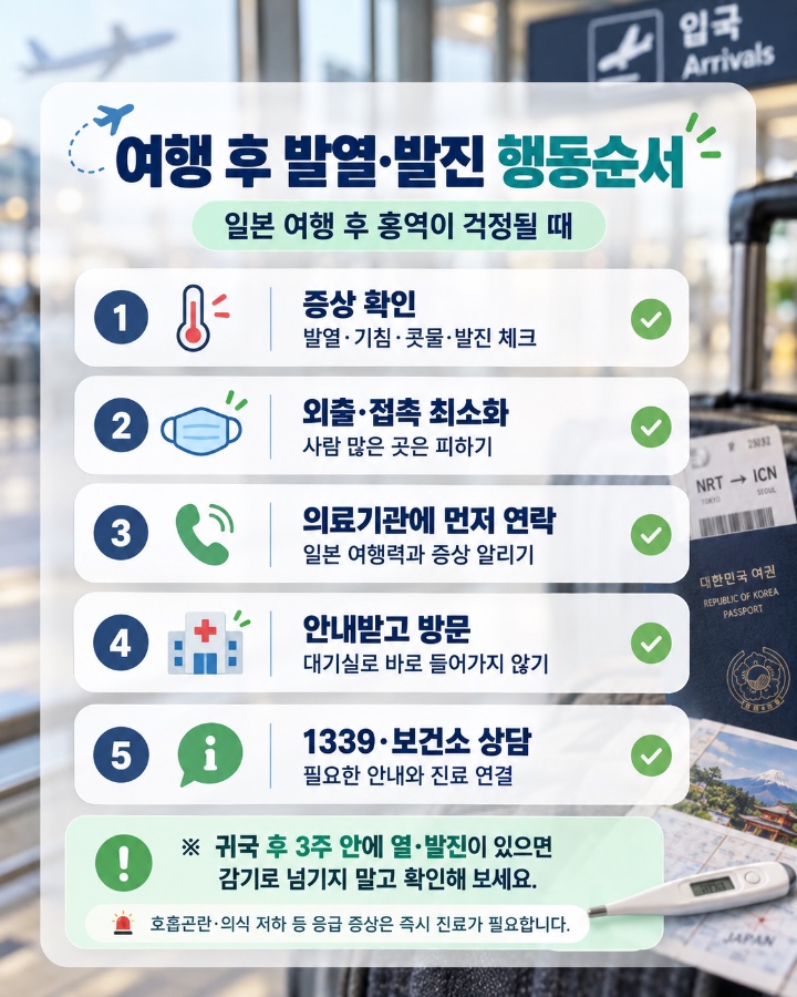 일본 여행후 발열, 발진 행동순서 이미지